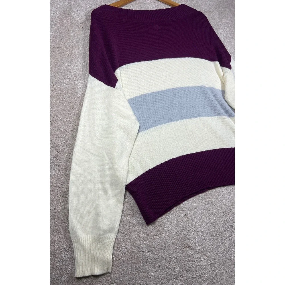 NWT Lucky Brand Womens Striped Boat Neck Long Sleeve Pullover Sweater Burgundy L